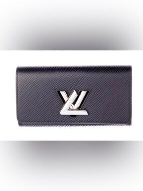 Louis Vuitton Twist Wallet Black Epi Leather Silver LV Lock Box Dust Bag Auth
